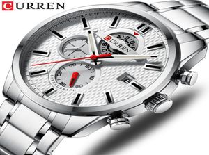 Curren Fashion Causal Sports Montres pour hommes Luxury Quartz Watch Chronographe en acier inoxydable et Date Luminous Hands Wristwatch8011012