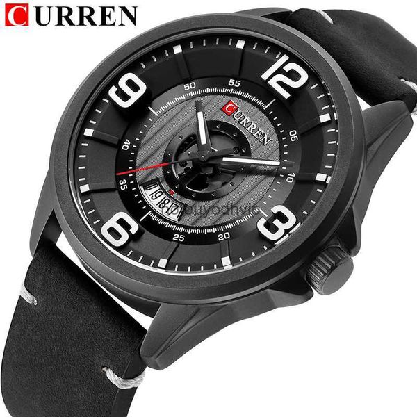 Curren Fashion Classic Black Business Men Watches Date Quartz Wots Watch Reloj de cuero Erkek Kol Saati