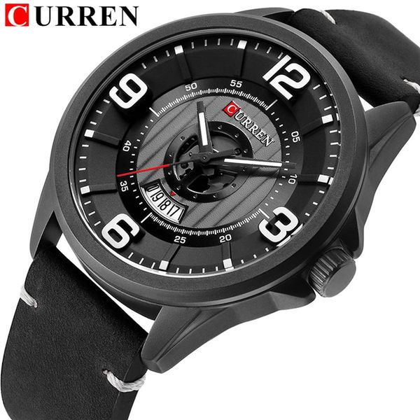 CURREN mode classique noir hommes d'affaires montres Date Quartz montre-bracelet bracelet en cuir horloge erkek kol saati199w