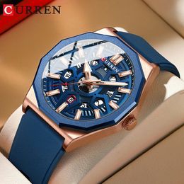 CURREN mode Design créatif montres hommes Quartz bracelet en Silicone Date montres pour homme horloge avec aiguilles lumineuses 240227