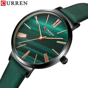 Curren Mode Luxe Horloges voor Dames Malachiet Groene Quartz Jurk Armband Polshorloge Met Lederen Vrouwelijke Klok 210616