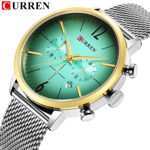 Curren Fashion Sport Men regarde les meilleures marques Luxury Erkek Kol Saati Quartz Wrist Watch Chronograph Steel Band Clock354Z