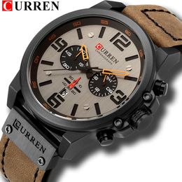 Relojes CURREN de moda para hombre, cronógrafo de cuero, reloj de cuarzo para hombre, reloj de pulsera informal de negocios con fecha para hombre, reloj Masculino259Z