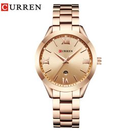 Curren Gold Watch Femmes regarde les dames 9007 Bracelet pour femmes en acier regarde femme relogie féminino Montre Femme 289g