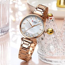 Reloj de oro CURREN, relojes para mujer, relojes de pulsera creativos de acero para mujer, reloj impermeable para mujer, reloj femenino 240102