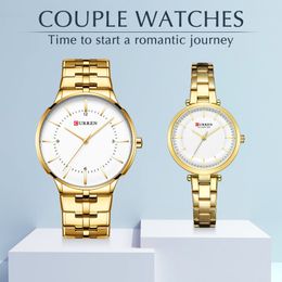 Curren Lovers Montres pour hommes et femmes Mode Robe Quartz Montre-bracelet Date étanche Horloge Couple Montre Cadeaux Ensemble à vendre 210517