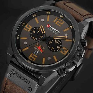 Curren Luxe Merk Mannen Militaire Sport Horloges Heren Quartz Datum Klok Man Lederen Waterdichte Chronograaf Polshorloge Gift 210517