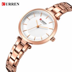 Curren Luxe Merk Minimalistische Quartz Horloges Vrouwen Rose Gold Armband Horloge Casual Slim Klok voor Dames Horloge Met Steel Q0524