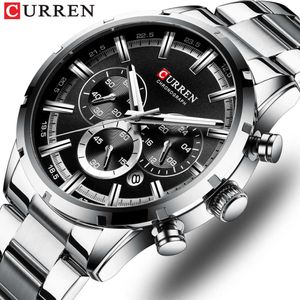 Curren luxe mode montres à Quartz classique Sier et horloge noire montre homme montre-bracelet pour hommes avec calendrier chronographe Q0524
