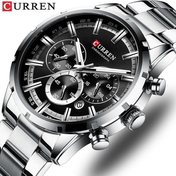 CURREN montres à Quartz de mode de luxe classique argent et noir horloge montre homme montre-bracelet pour homme avec calendrier Chronograph230H
