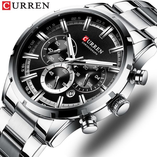 Curren Luxury Fashion Quartz Regches en argent et horloge noire classiques Watch Men's-Growatch avec Calendar Chronograph 2487