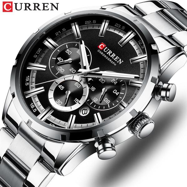 CURREN montres à Quartz de mode de luxe classique argent et noir horloge montre homme montre-bracelet pour hommes avec calendrier chronographe241Y