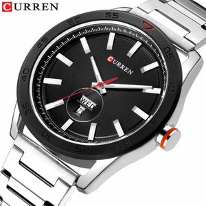 CURREN Homme Horloge Classique Argent Montres pour Hommes Militaire Quartz Montre-Bracelet En Acier Inoxydable avec Calendrier Mode Affaires Style338H