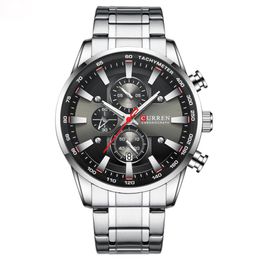 Homme regarde des bracelets de chronographe sportif de luxe pour hommes Quartz Horloge en acier inoxydable Horloge lumineuse