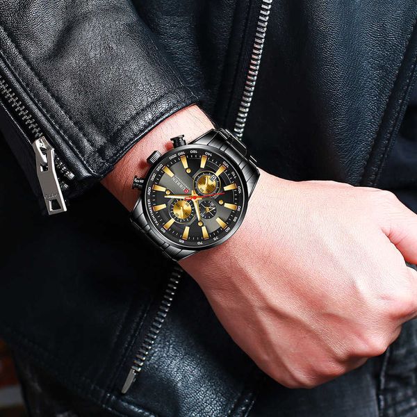 Relojes Curren Man Relojes de pulsera de cronógrafo deportivo de lujo para hombres Reloj de banda de acero inoxidable de cuarzo Manecillas luminosas Q0524