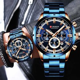 Curren montre pour hommes cadran bleu bande en acier inoxydable Date hommes d'affaires montres hommes marque de luxe étanche luxe montres-bracelets pour Reloj