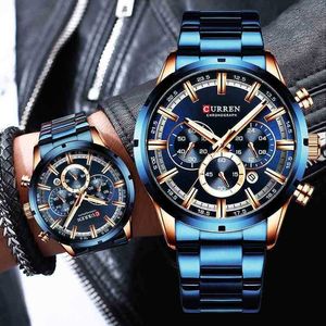 Curren Reloj para hombres Dial azul Banda de acero inoxidable Fecha para hombre Relojes masculinos de negocios Relojes impermeables Lujos Hombres Relojes de pulsera para hombres 210407
