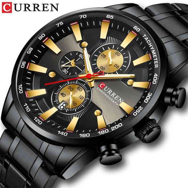 CURREN Hommes Montre De Mode Marque Quartz Sport Montre-Bracelet Date Chronographe Horloge Montres En Acier Inoxydable Étanche Noir Or 8351 210407