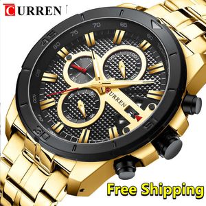 Curren Men Horloge Topmerk Luxe Business Gold Heren Horlogeshorloge Chronograph Golden Man Watch Relogio Masculino 210527