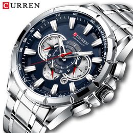Curren Men Watches Top Brand Luxury Chronograph Quartz Men Watch Watterproof Sport Wrist Watch Men Horloge masculine en acier inoxydable 240414