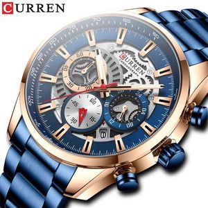 Curren Mens Luxe Casual Quartz Horloges met Lichtgevende Handen Sport Chronograph Clock Rvs Polshorloges voor Male 210804