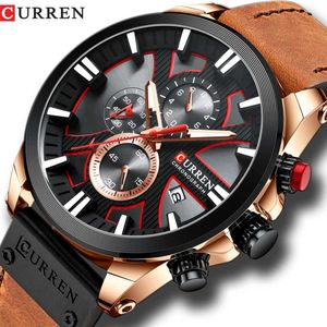 Relojes Curren para hombre, relojes de cuarzo deportivos de lujo con correa de cuero a la moda, reloj de pulsera informal para exteriores, reloj resistente al agua Q0524