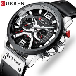 Curren Mens Watches Top Brand Luxury Leather Sports Watch Men Men Fashion Chronograph Quartz Man Corloge imperméable Relogio Masculino