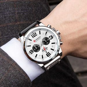 Curren Mens Horloges Top Luxe Merk Waterdicht Big Dial Polshorloge Chronograph Quartz Militair Lederen Relogio Masculino 210527