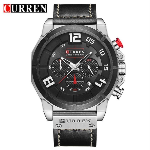 CURREN nouveau chronographe montre-bracelet Sport mâle horloge bracelet en cuir Quartz hommes montres Relogio Masculino Reloj Hombre Montre Hommes222E