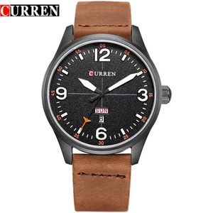 CURREN Eenvoudige stijl Kalender Casual Mannen Horloges Lederen Band Mannelijke Klok Mode Business Quartz Week Display Polshorloge277b