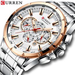 CURREN Sport montres hommes marque de luxe horloge à Quartz en acier inoxydable chronographe grand cadran montre-bracelet avec Date Relogio Masculino 240125