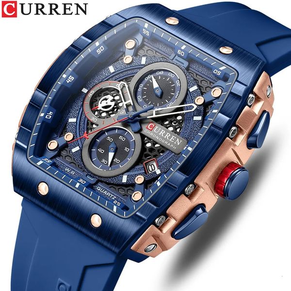 CURREN Sports montres rectangulaires uniques avec grand cadran montres-bracelets à quartz décontractées en silicone avec date automatique 231225