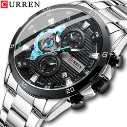 Montres en acier inoxydable Curren pour hommes cadran lumineux de la mode créative avec chronographe horloge de bracelet décontractée masculine 240408