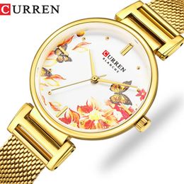 Reloj CURREN de acero inoxidable para mujer, reloj de pulsera de cuarzo de marca superior a la moda para mujer, reloj bayan kol saati 9053, hermoso regalo para mujer 2268