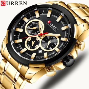 Curren Top Brand Luxury Men Watchs Fashion Watch Watch Casual Quartz Wristwatch avec chronographe en acier inoxydable Reloj Hombres Ly191226