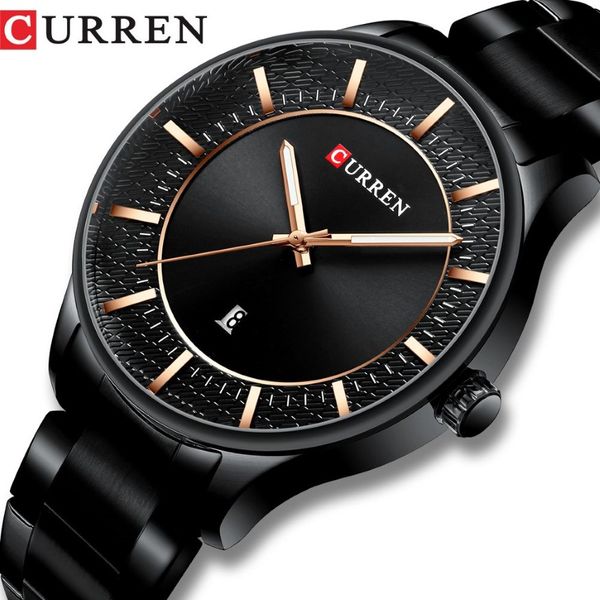 Curren Top Brand Manivères horloge mande quartz de mode Men Men Business Steel-bracelet avec Date Classic Black Male221h