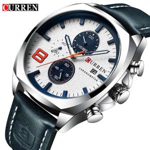 Curren top merk mannen militaire sport horloge mannen lederen chronograaf quartz polshorloge kalender mannelijke klok relogio masculino 210517