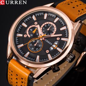 Curren Top Brand Men Sports Watches Men Quartz mannelijke klok chronograph mode datum lederen pols horloge Hodinky relogio masculino262Z