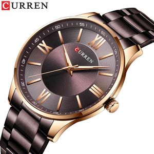 Curren Top Merk Mens Horloges Casual Quartz Rvs Polshorloge Eenvoudige Mode Klok Mannelijke Brown Watch Q0524