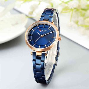 Curren Top Luxe Merk Quartz Horloges Rose Blue Armband Vrouwelijke Klok Casual Slanke Horloges Roestvrijstalen Dames Horloge 210517