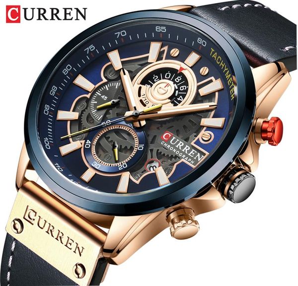 Curren Watch Men Fashion Quartz montres en cuir STRAP SPORTS CORLOS DE TRAVE