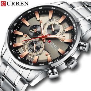 Curren Watch Men's-Swatch avec un groupe en acier inoxydable Chronographe Chronographe Pointers Lumineux Sports Unique Watc2445