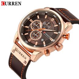 CURREN Horloge Mannen Waterdichte Chronograaf Sport Militaire Mannelijke Klok Topmerk Luxe Lederen Man Horloge Relogio Masculino 8291 L238L