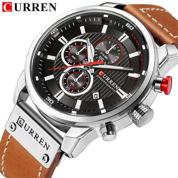 Curren Watch Top Brand Man regarde avec Chronograph Sport Sport imperméable Horloge Man Watch Military Luxury Men's Watch Analog Quartz T200113