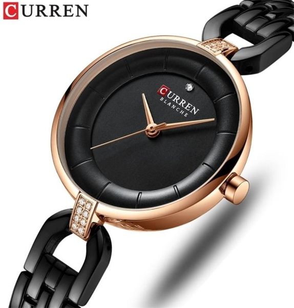 Curren Watch Femmes Brand de luxe Fashion Fashion en acier inoxydable Mesticules de bracelet Black-bracelettes de bracelet Black pour Montre Femme 2107073440744