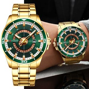 Relojes Curren para hombre, relojes de pulsera dorados de acero inoxidable con fecha, reloj informal de cuarzo de negocios para hombre Q0524
