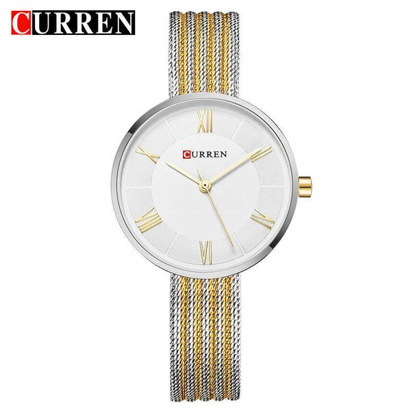 Relojes Curren para mujer, marca famosa, elegantes relojes de oro para mujer, reloj de pulsera femenino con números romanos, resistente al agua, reloj femenino 210527