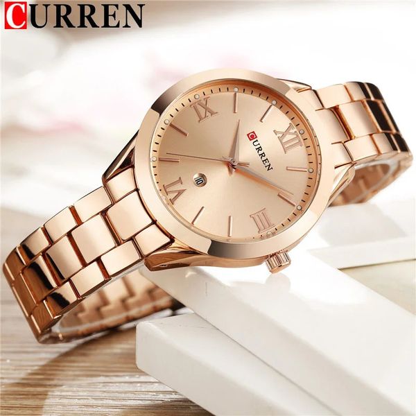 Curren Femmes regarde Top Brand Luxury Gold Ladies Watch Band en acier inoxydable Bracelet Clock Female Regio Feminino 9007 240323