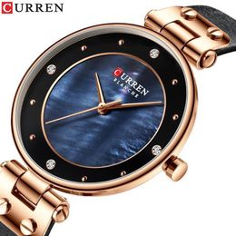 CURREN femmes montres Top bracelet en cuir montre-bracelet pour femmes horloge bleue élégante Quartz dames watch1233q