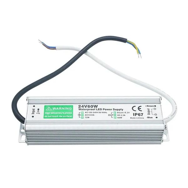 Transformador de seguridad de conversión de frecuencia actual Controlador LED impermeable IP67 5060hz24V60W Fuente de alimentación LED AC100240V Transformador de iluminación de fuente de alimentación LED